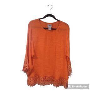 Long Sleeve Orange Tunic Size 2X Lace embroidered